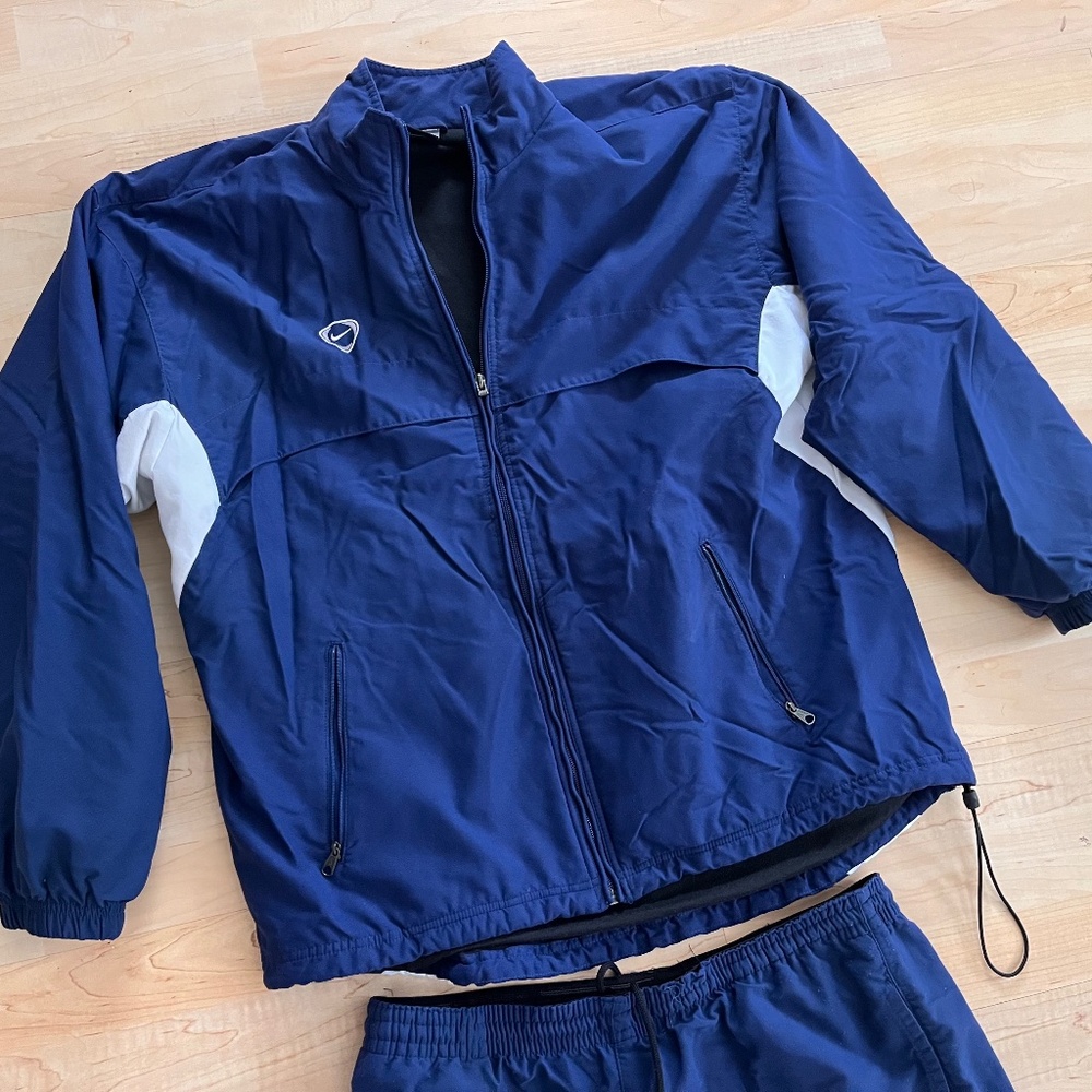 Vintage Y2K Men’s Insulated Tracksuit Medium Navy Blue White Jacket Pants